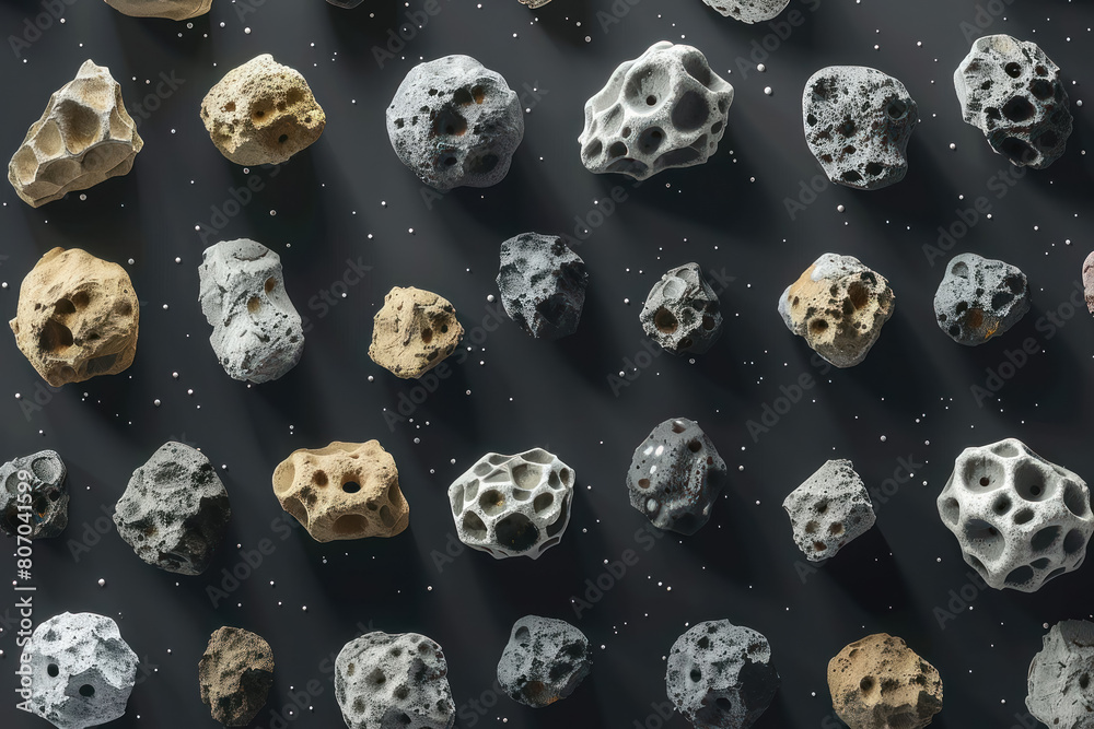 varied asteroids collection in dark outer space with starry background varied asteroids collection in dark outer space with starry background