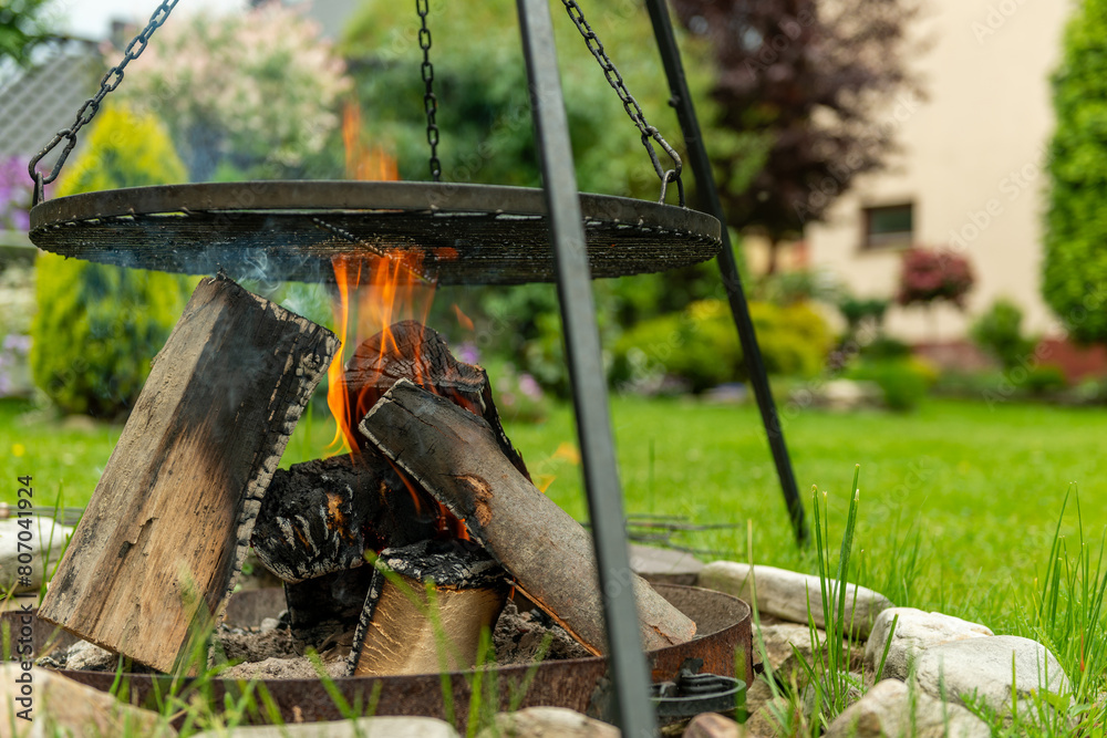 Fototapeta premium Grill na wolnym powietrzu w przydomowym ogrodzie