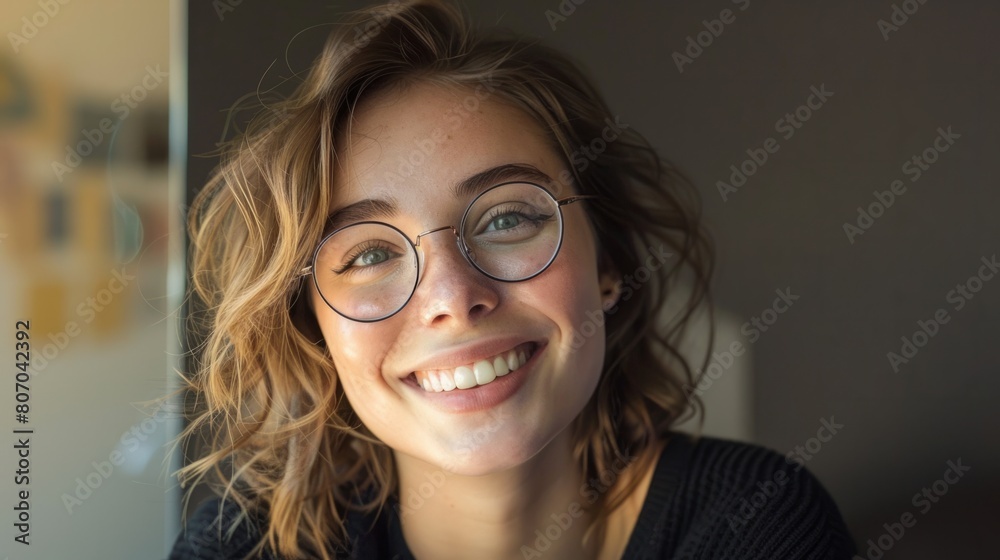 pretty smiling woman in transparent glasses generative ai