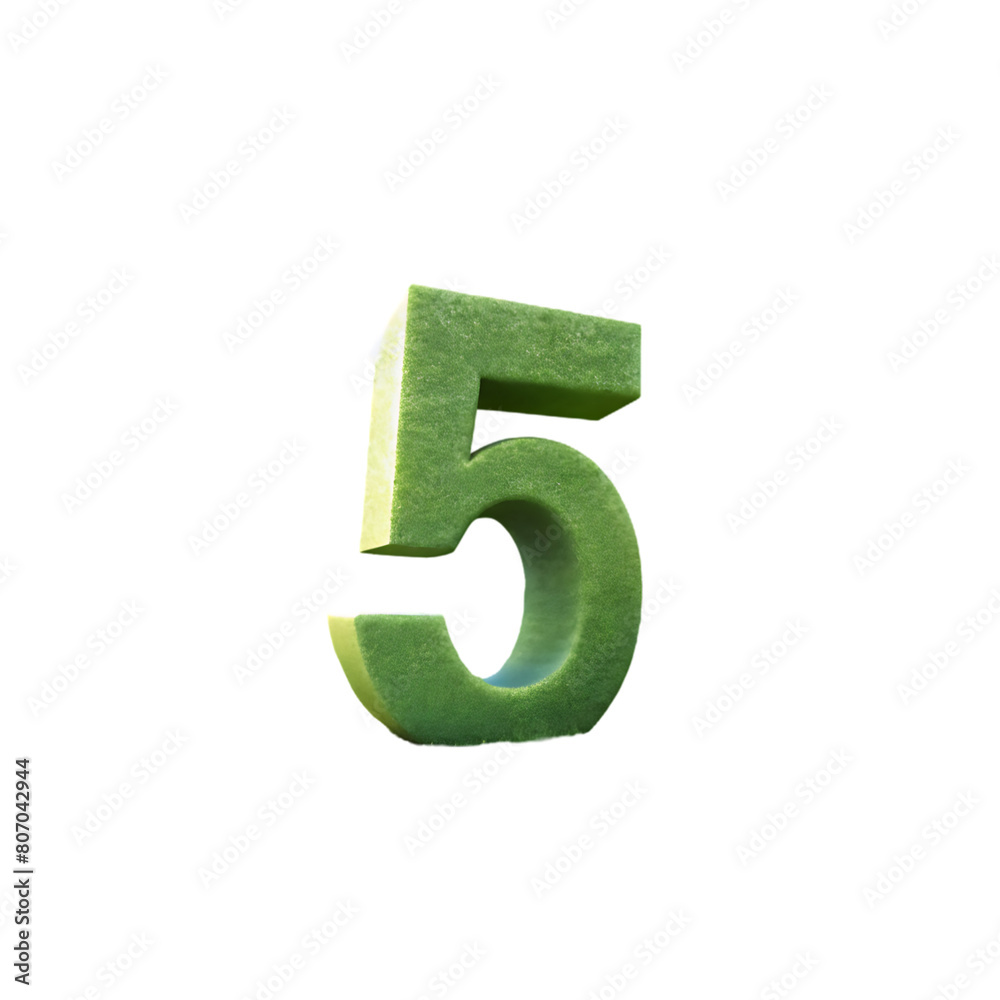 Green grass letter 5 with a white background Green grass letter 5 with a white background