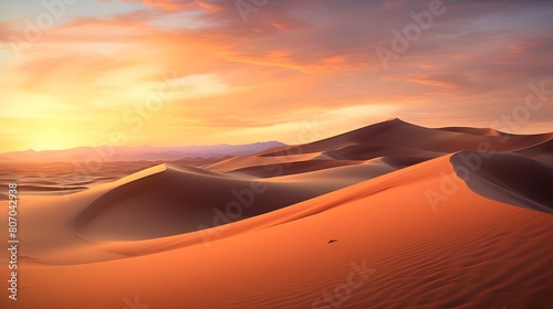 Panorama of the Sahara desert at sunset. Morocco. Africa.