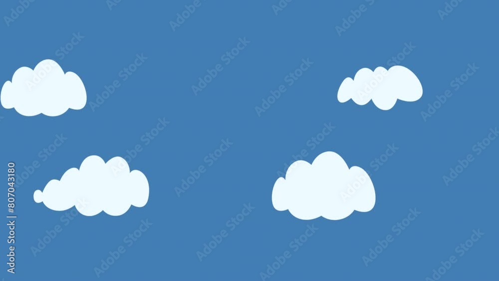 Flying clouds. Loopable 2d animation video. Motion graphics with alpha channel.
