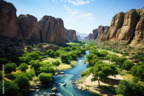 Jordan landscape. Majestic Canyon River Landscape Surrounded by Rocky Cliffs.