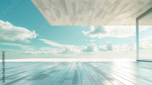 Minimalist coastal architecture with expansive ocean view and clear blue sky. Generative AI © Катерина Нагірна