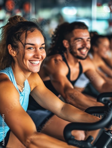 People Happily Cycling Together in the Gym © Jardel Bassi