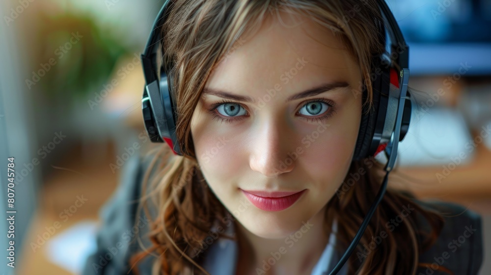 woman with headphones in the office generative ai woman with headphones in the office generative ai
