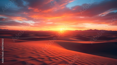 Aerial view of sand dunes at sunset. 3d render