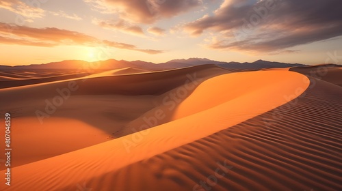 Panoramic view of the Sahara desert at sunset  Morocco.