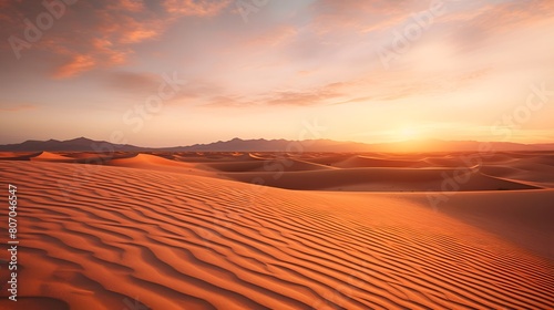 Panorama of sand dunes in the Sahara desert at sunset  Morocco