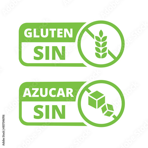 Icono de sin gluten y sin azúcar. Vector