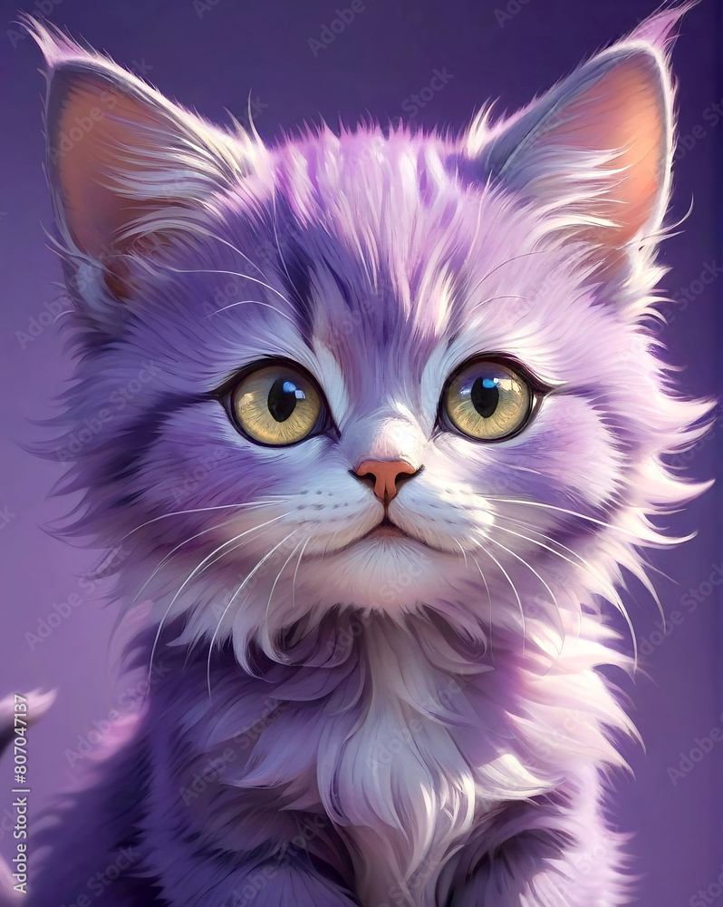 3D kitten on blue background