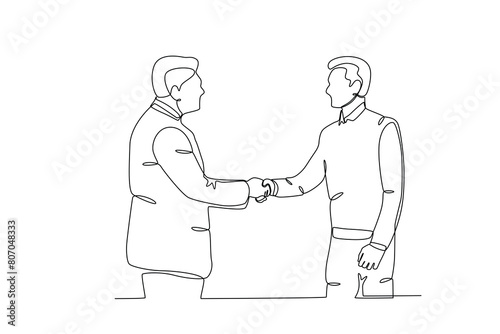 Single continuous line drawing of young Coworkers shaking hands. Business agreement celebration concept continuous line graphic draw design vector illustration