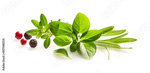 Fresh mix herbs on closeup on white background