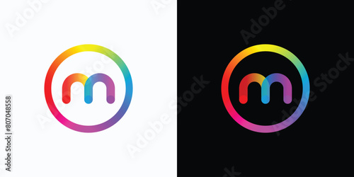 Letter M initial vector logo design in a curved rainbow color gradient circle in a modern, simple, clean and abstract style.