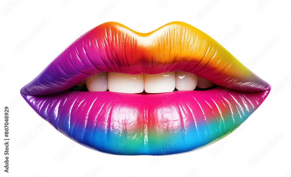 Obraz premium Rainbow Lips Isolated on Transparent Background 