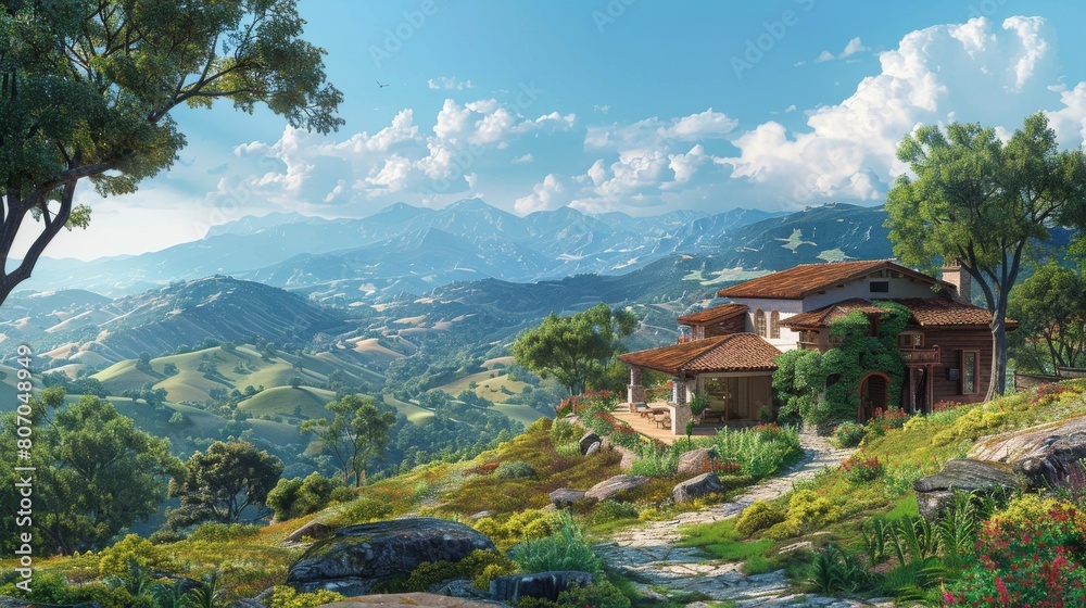 A beautiful landscape with a house in the middle of it A beautiful landscape with a house in the middle of it