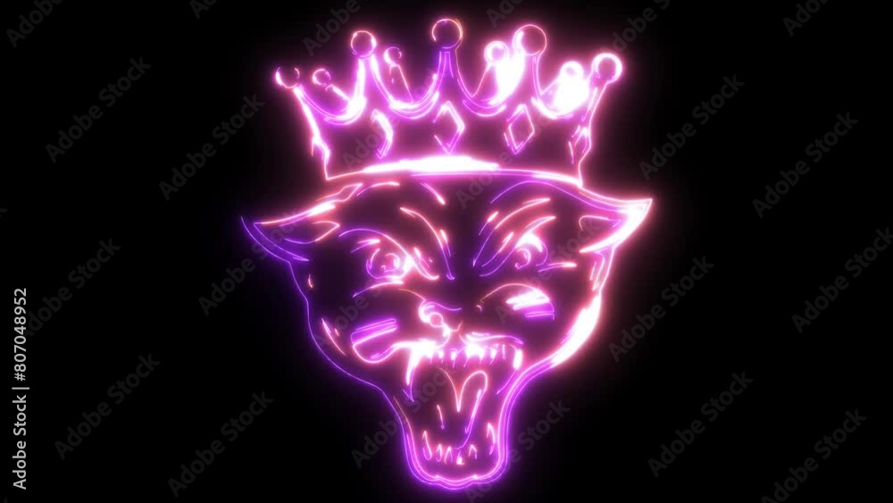 Black panther with crown on his head and open mouth, Black panther with crown on his head and open mouth,