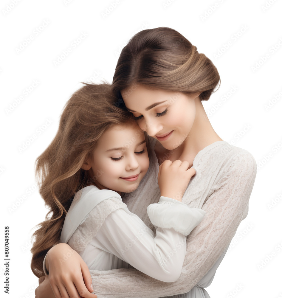 Mother and Daughter Hug for Mother's Day Isolated on Transparent Background
