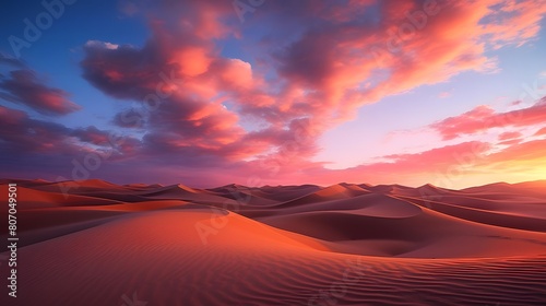 Desert dunes panorama at sunset. 3d render illustration © Michelle