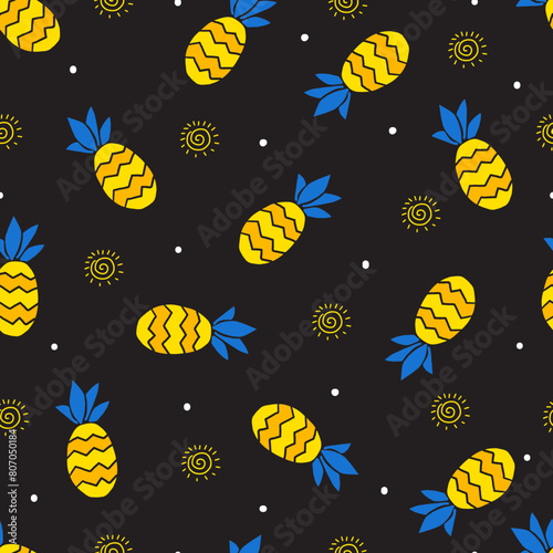 Tropical Midnight Abstract Pineapple Cosmos Pattern