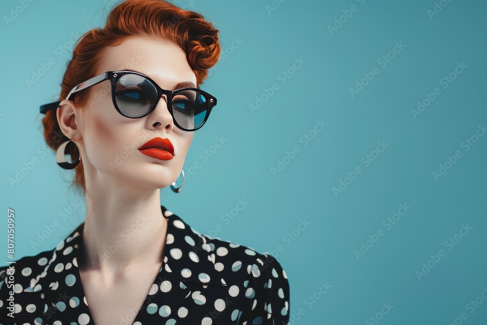 fashion girl portrait on blue background fashion girl portrait on blue background