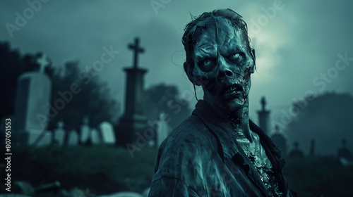 zombie on a cemetery at night photo
