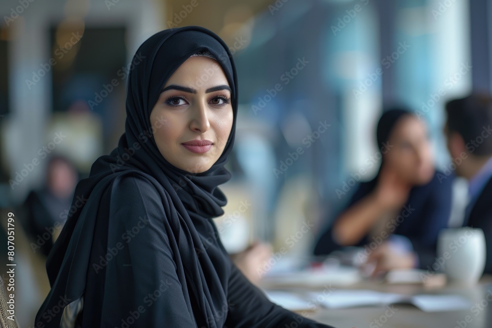 Arabic business woman working in team with her colleagues at office Arabic business woman working in team with her colleagues at office