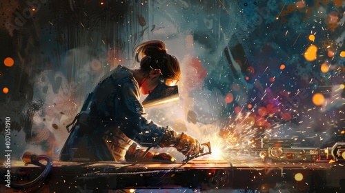 A Young Woman Engages In Welding, Background HD For Designer        