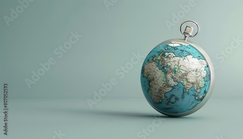 3D rendered minimalist stopwatch for climate action  hanging over a tech-enhanced earth globe