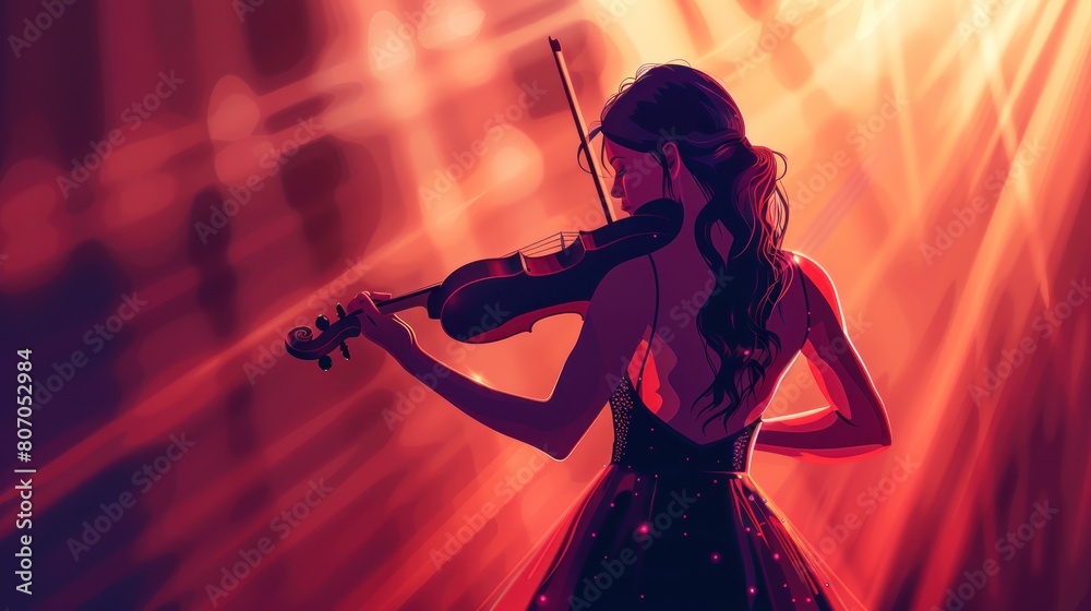 Fototapeta premium A woman playing a violin in a red background