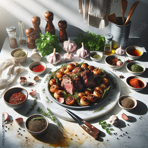 Xai Rostit with Roasted Lamb on Marble Counter photo