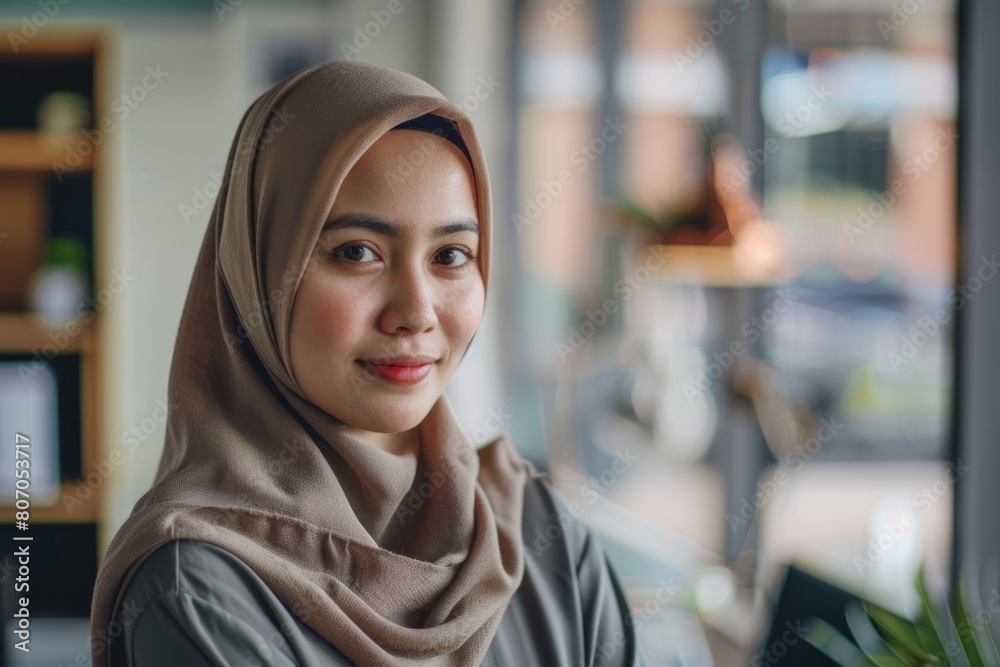 Young muslim hijab business woman in office  portrait