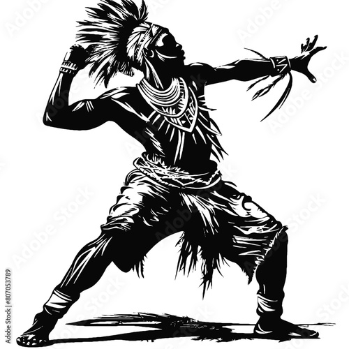 African man in fighting pose - black and white vector