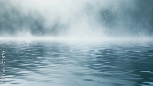 Fog Over Water, Professional studio photography, hyperrealistic, minimalism, negative space, high detailed, sharp focus, morning fog drifting over a calm water surface © Padungpong