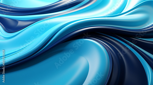 3D render, abstract colorful background with waves of liquid metal in black and baby blue colors, fluid shapes, fluid design