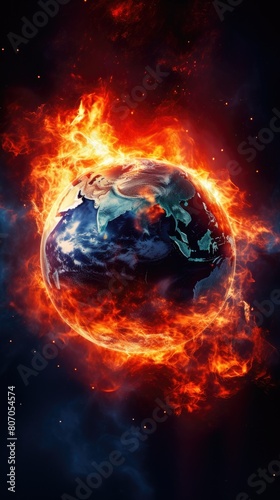 a planet on fire. The planet is surrounded by flames. The image is very realistic and looks like a photograph.