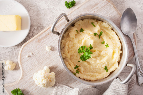 Obraz na płótnie mashed cauliflower with butter. ketogenic paleo diet side dish w salonie
