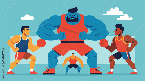Every muscle tenses as players attempt to block their opponents shot their eyes locked onto the game with unwavering intensity.. Vector illustration