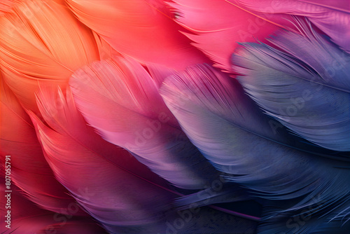 Vibrant feather gradient texture. Neon close up feather pattern. 