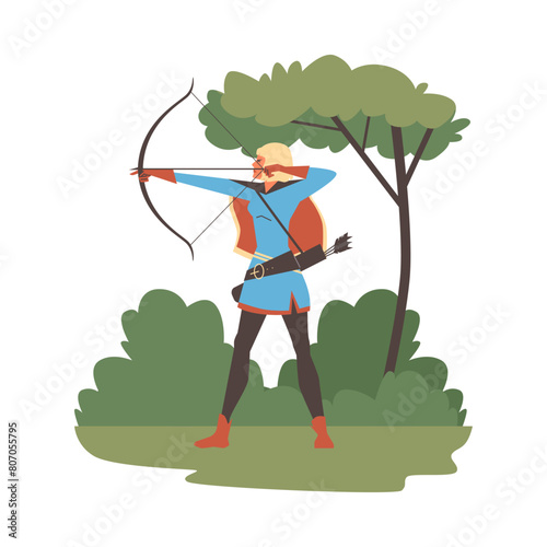 Vector illustration of a woman archer in flat style.