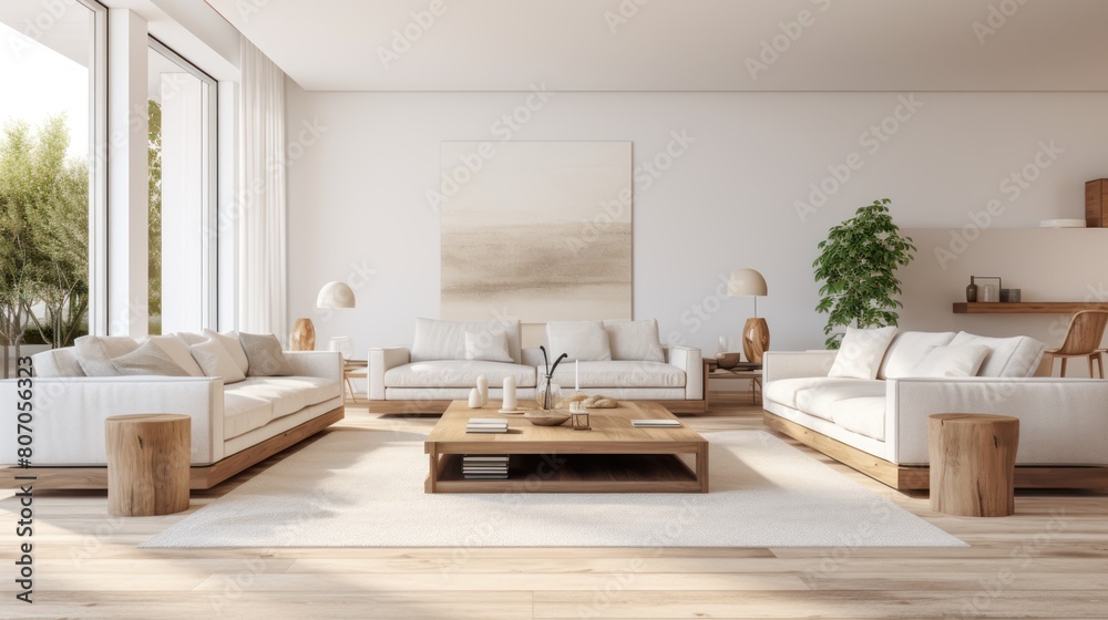Fototapeta premium .A minimalist living room with a large sofa, 