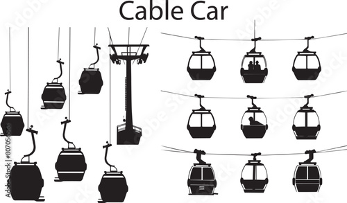 Cable Car   Flat Black Silhouette Vector Art Bundle