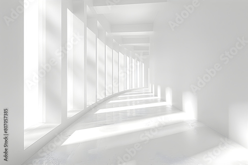 White abstract tunnel. White building space corridor. Modern minimalistic white corridor. 
