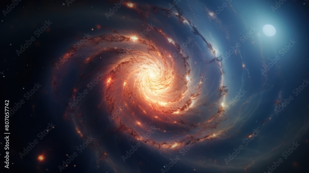 spiral galaxy, its luminous center radiating an ethereal glow, 