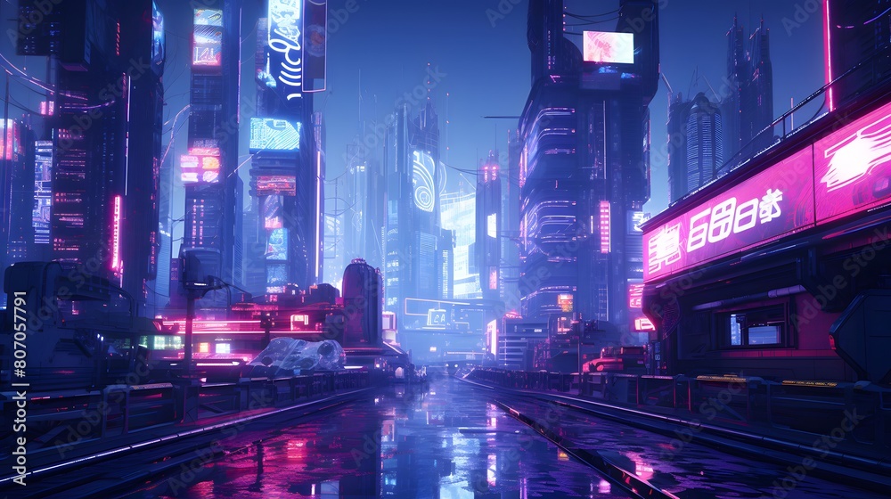 3d illustration of modern city at night. High-rise buildings in the background.
