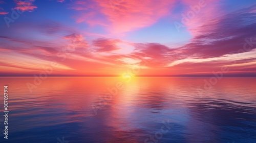sunset over a vast ocean,  orange, pink, and purple reflecting 