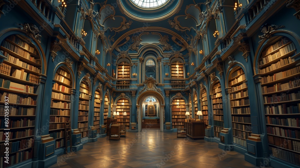 Majestic library interior with classical architecture