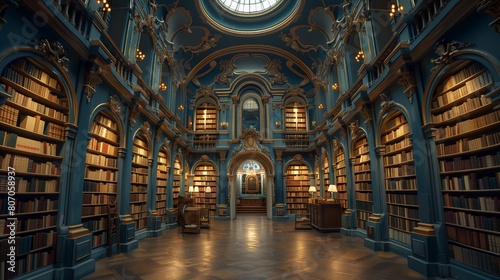 Majestic library interior with classical architecture