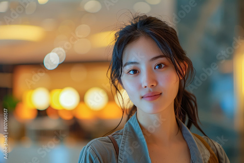 asian woman in hotel lobby  tourist seeking local recommendations  travel guidance  exploration tips