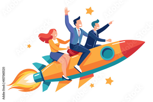 Team target achievement reaching goal or success teamwork strategy challenge or aspiration to win together leadership to lead team concept business people riding rocket to reach target bullseye